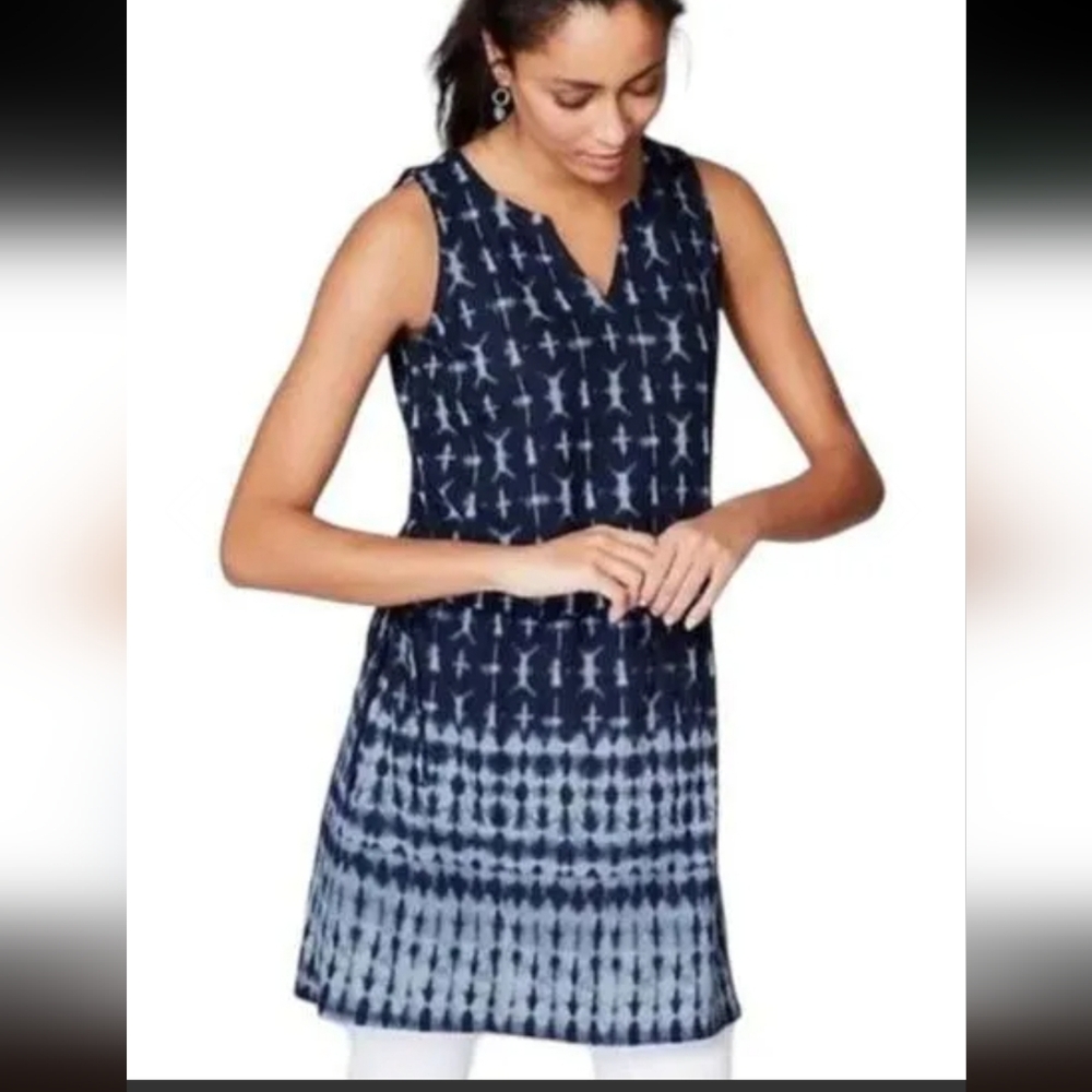 Pure Jill,  J.Jill Linen Indigo Tie-Dye Side Tie Tunic size XL 💙💙💙